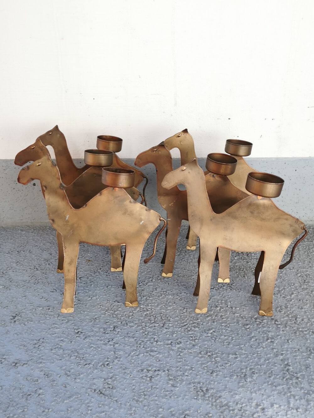Vintage Metal Camel Candle Holders Set of 6 Made In Indonesia Folk Art